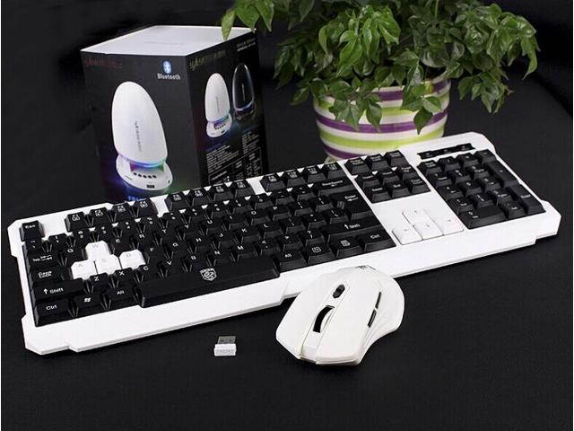 Black & White Multimedia Gaming Keyboard & Mouse With USB RF 2.4GHz Wireless HTPC, Anti-Ghosting Feature, Water-Proof Design, Mute Effect and Mechanical Feel Design, Fully Compatible