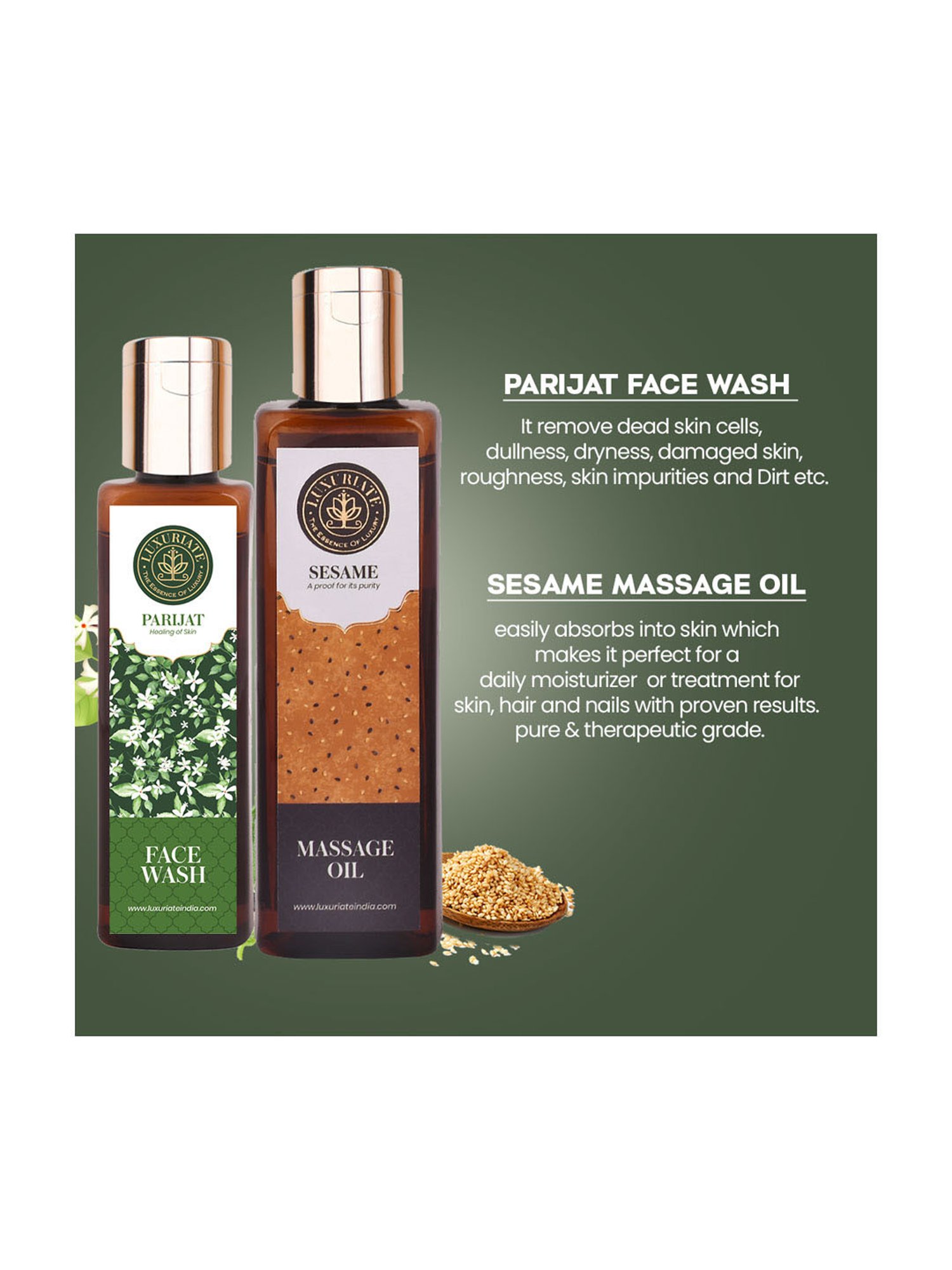 Luxuriate Sesame Massage Oil and Parijat Face Wash Cleanser Combo