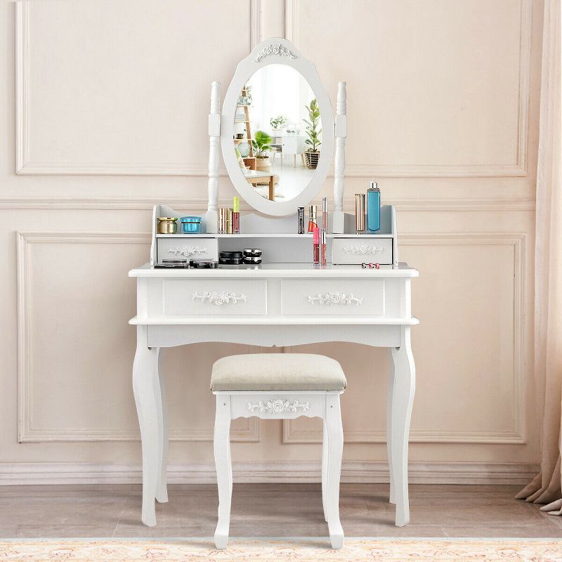 Costway White Vanity Makeup Dressing Table Jewelry Storage Stool