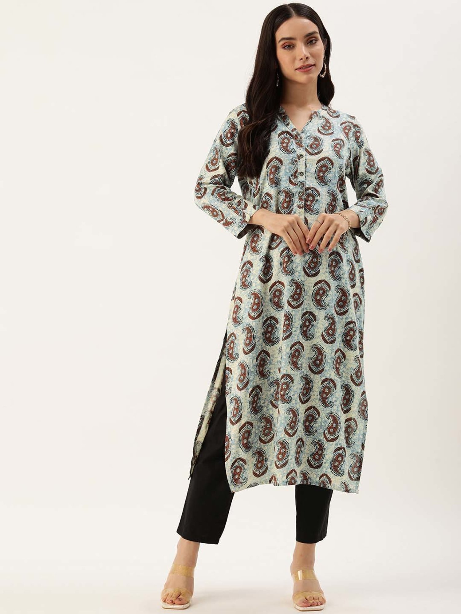 Amukti Blue Printed A Line Kurta