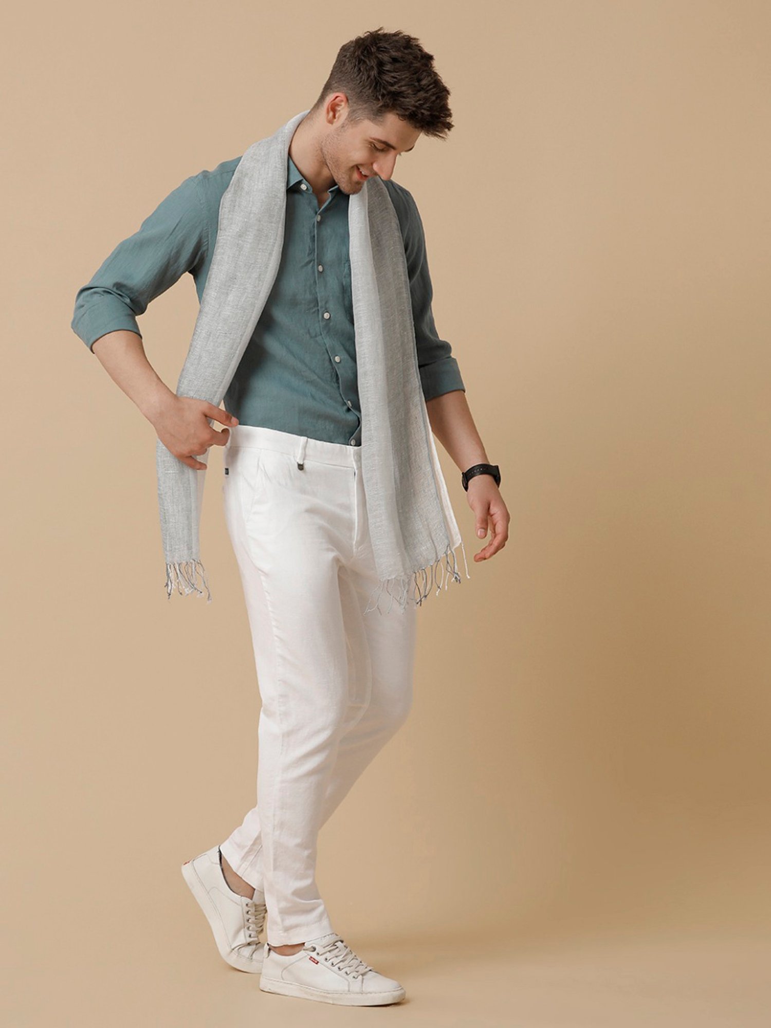 Linen Club Grey Solid  Stole