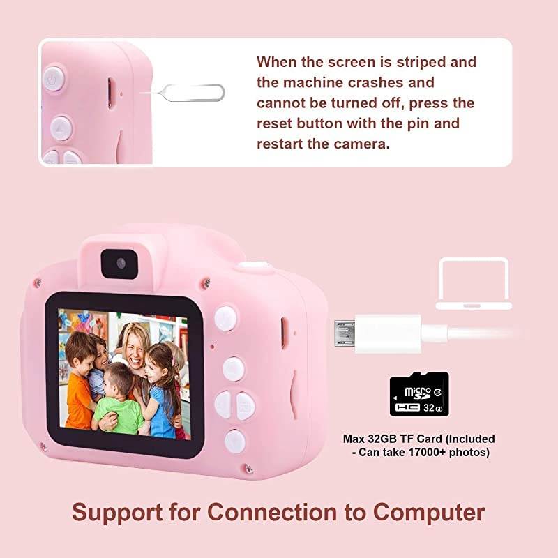 Digital Camera Child Camcorder, Girls Birthday Toy Gifts for 4-13-Year-Old Children, Update Dual Cameras 20.0MP Toddler Video Recorder 1080P IPS 2" Screen with 32G TF Card, Cat Soft Silicone Case
