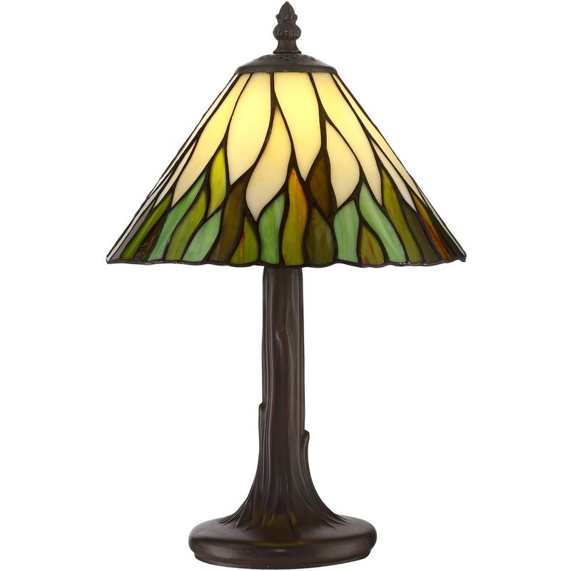 Robert Louis Tiffany Cottage Accent Table Lamp 14 1/2" High Brown Tree Stained Glass Shade for Bedroom Bedside Nightstand Office