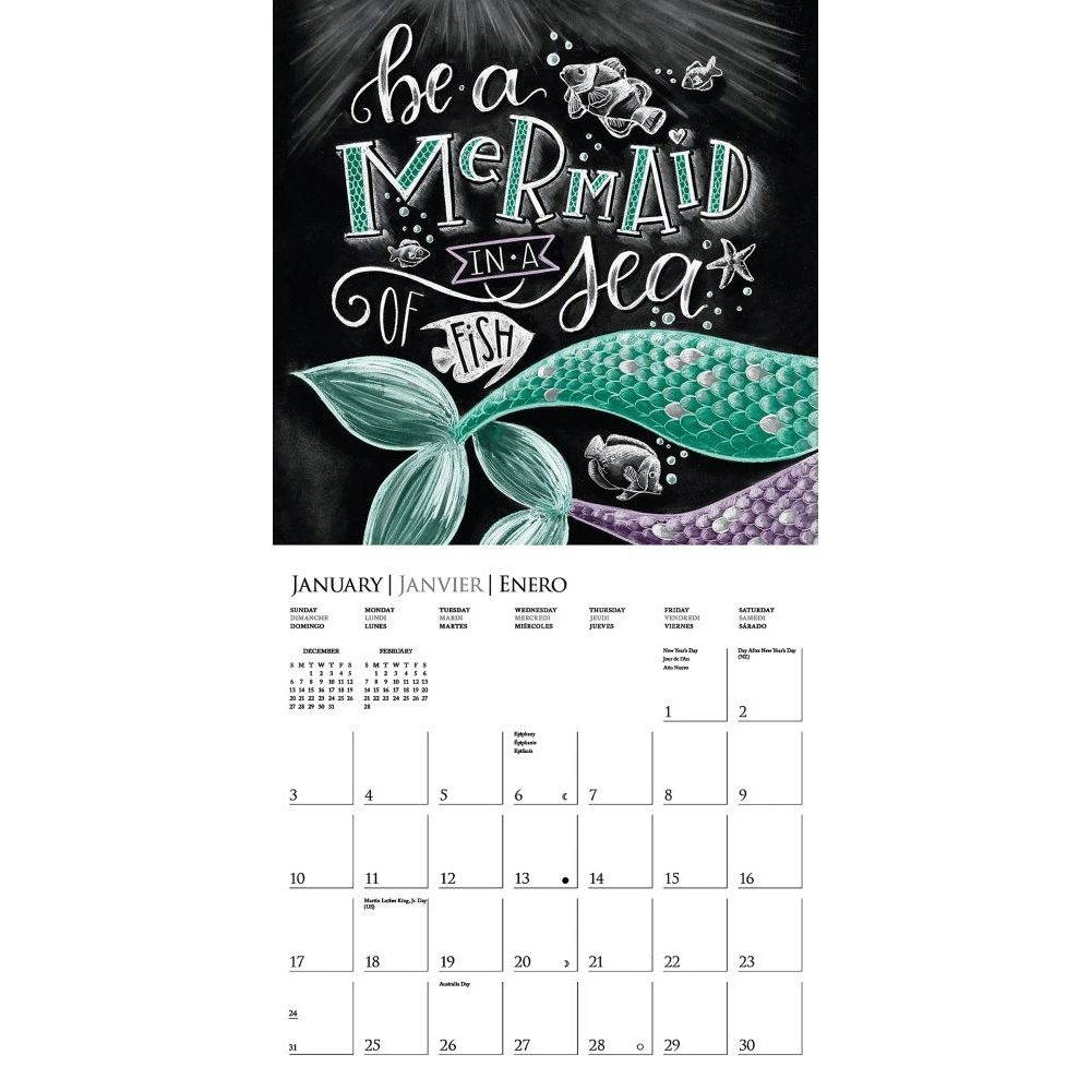 Graphique Chalkboard Quotes 2021 Wall Calendar, 16-Month 12"x12" w/ 3 Languages, 4-Month Preview, Marked Holidays