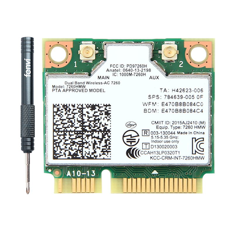 Dual Band AC1200 7260HMW 7260AC Wireless 2X2 Mini PCI-E Wi-Fi Network Card, Bluetooth 4.0, Up to 867Mbps (5Ghz) + 300Mbps (2.4Ghz), IEEE802.11ac/a/b/g/n, Windows 7/8/10 For Laptop PC