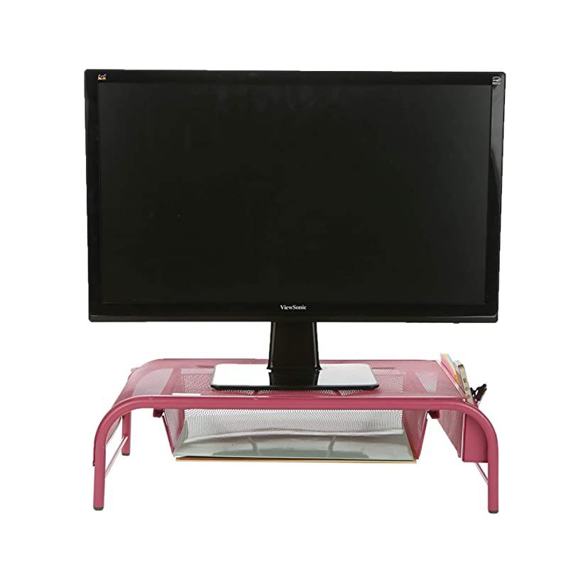 MESHMONSTA-PNK Metal Mesh Desk Drawer, Desktop Monitor Stand Organizer, Pink