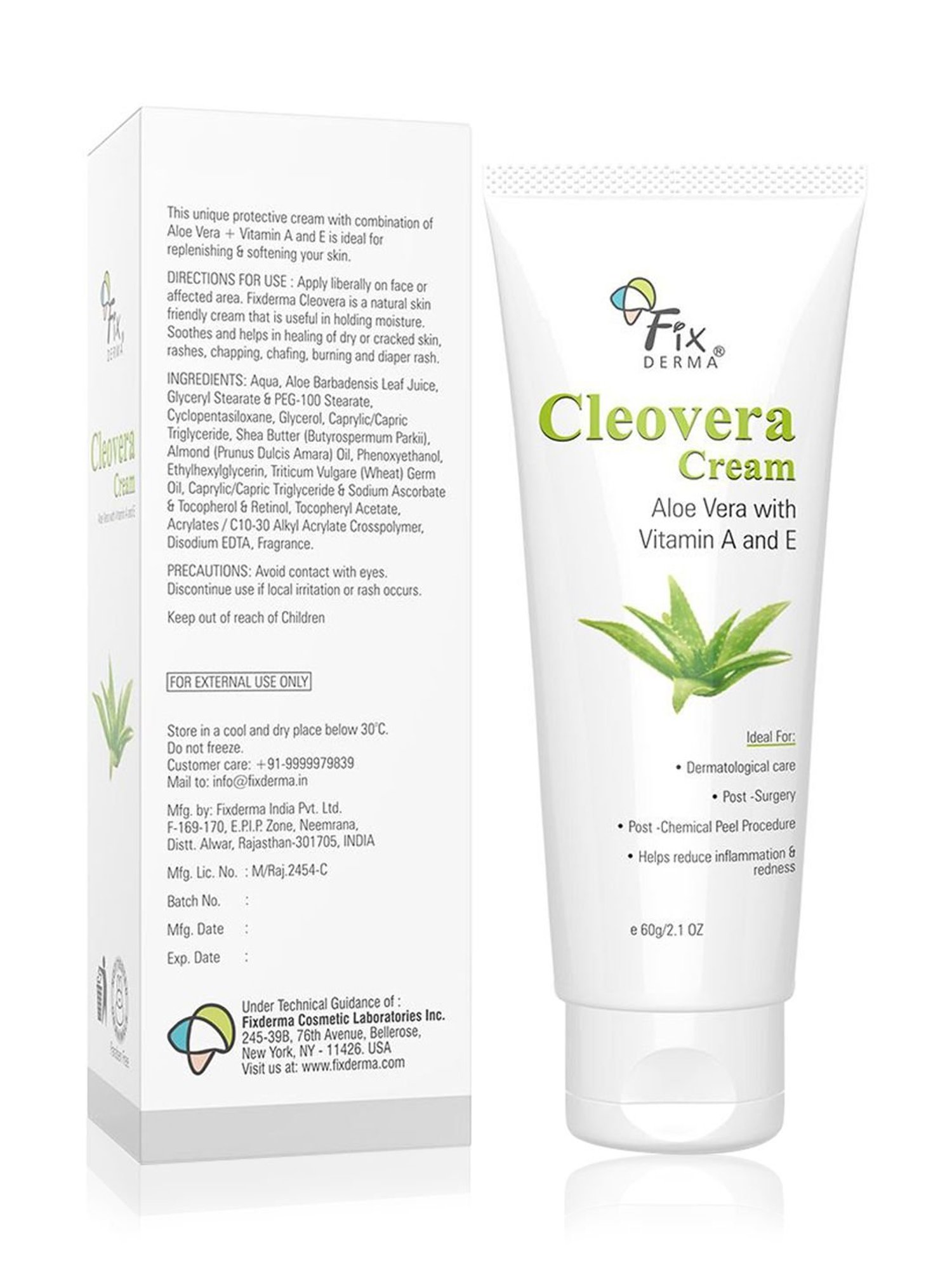 Fixderma Cleovera Cream, Reduces Inflammation, Redness & Calm Irritated Skin, Soothing Cream - 60 gm