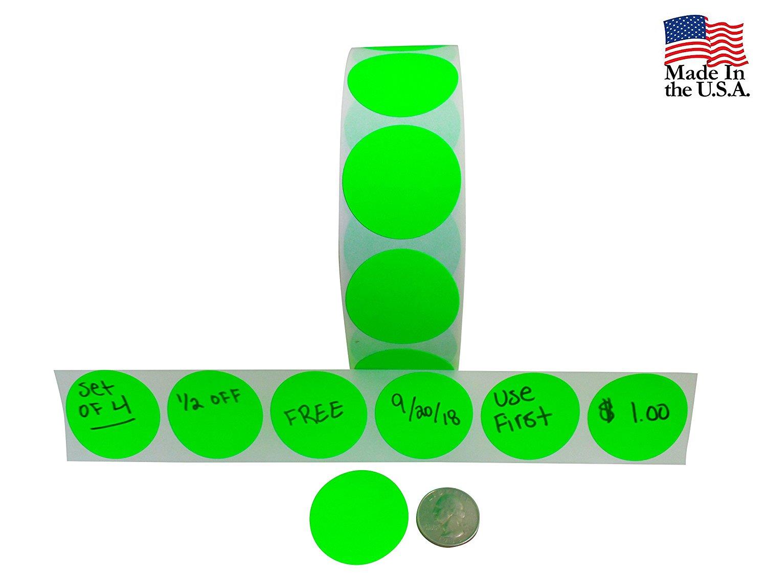 (1020) Color Coding Labels + (1020) Water Proof Seals Super Bright Neon Green Round Circle Dots For Organizing Inventory 1.5 Inch 2040 Total Adhesive Sticker (Neon Green)
