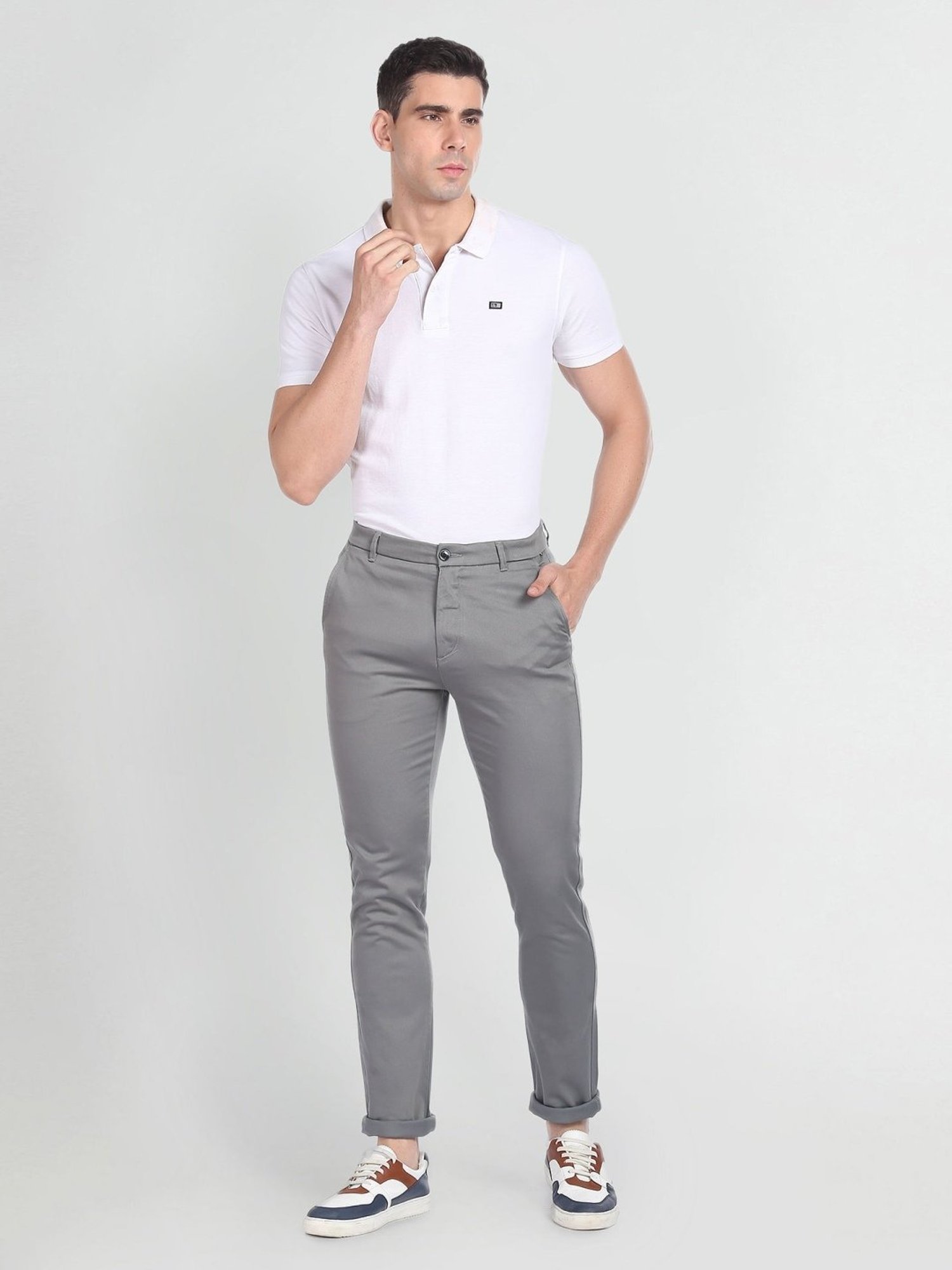 Arrow Sport Grey Cotton Skinny Fit Chinos