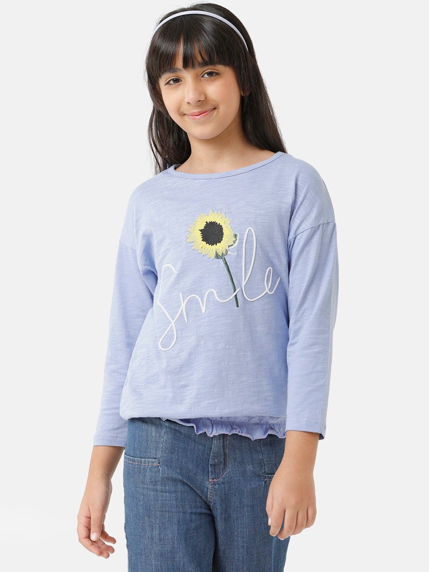 Under Fourteen Only Kids Purple Embroidered Full Sleeves Top