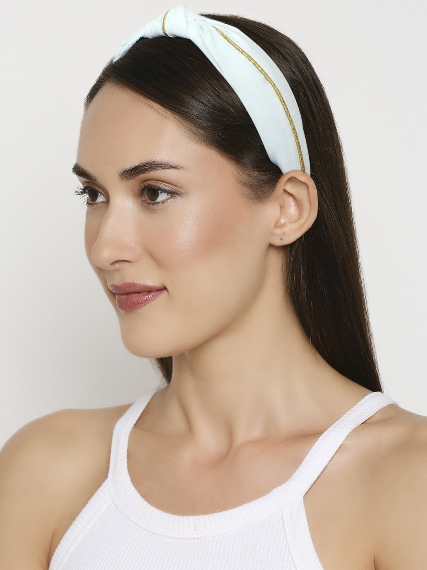 OOMPH White & Gold Satin Silk Knotted Hair Band