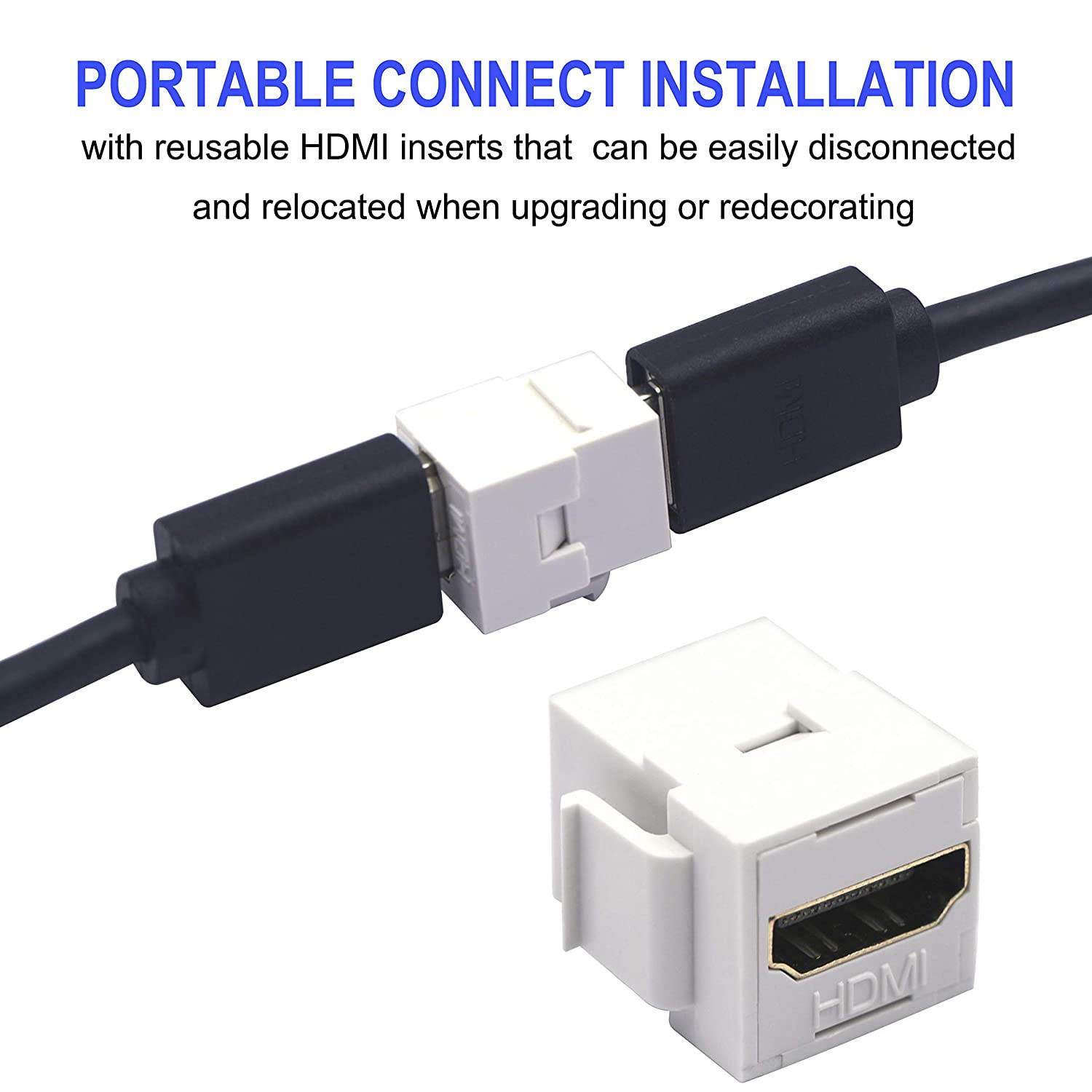 VCE 6-Pack HDMI Female Keystone Coupler, HDMI Keystone Jack Insert Gold Plated HDMI Female to Female 3D&4K Mini Coupler Adapter Connector for Wall Plate-White