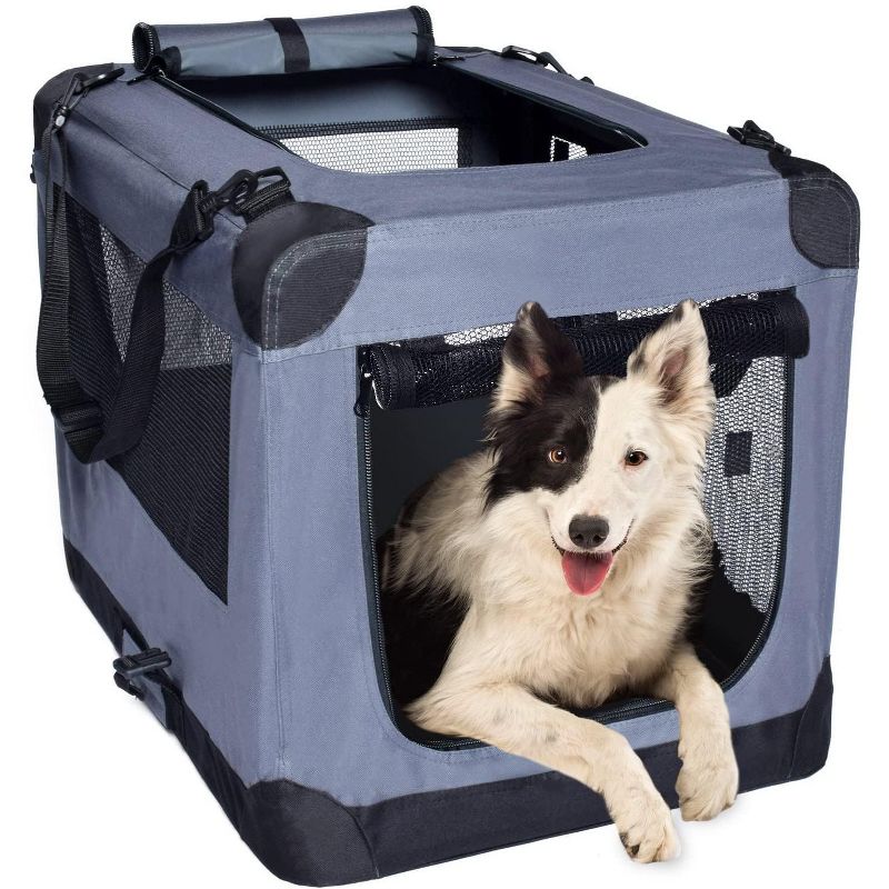 Arf Pets 36 in. Pet Dog Travel Carrier with Straps  - Soft Sided 3 Door Folding Crate