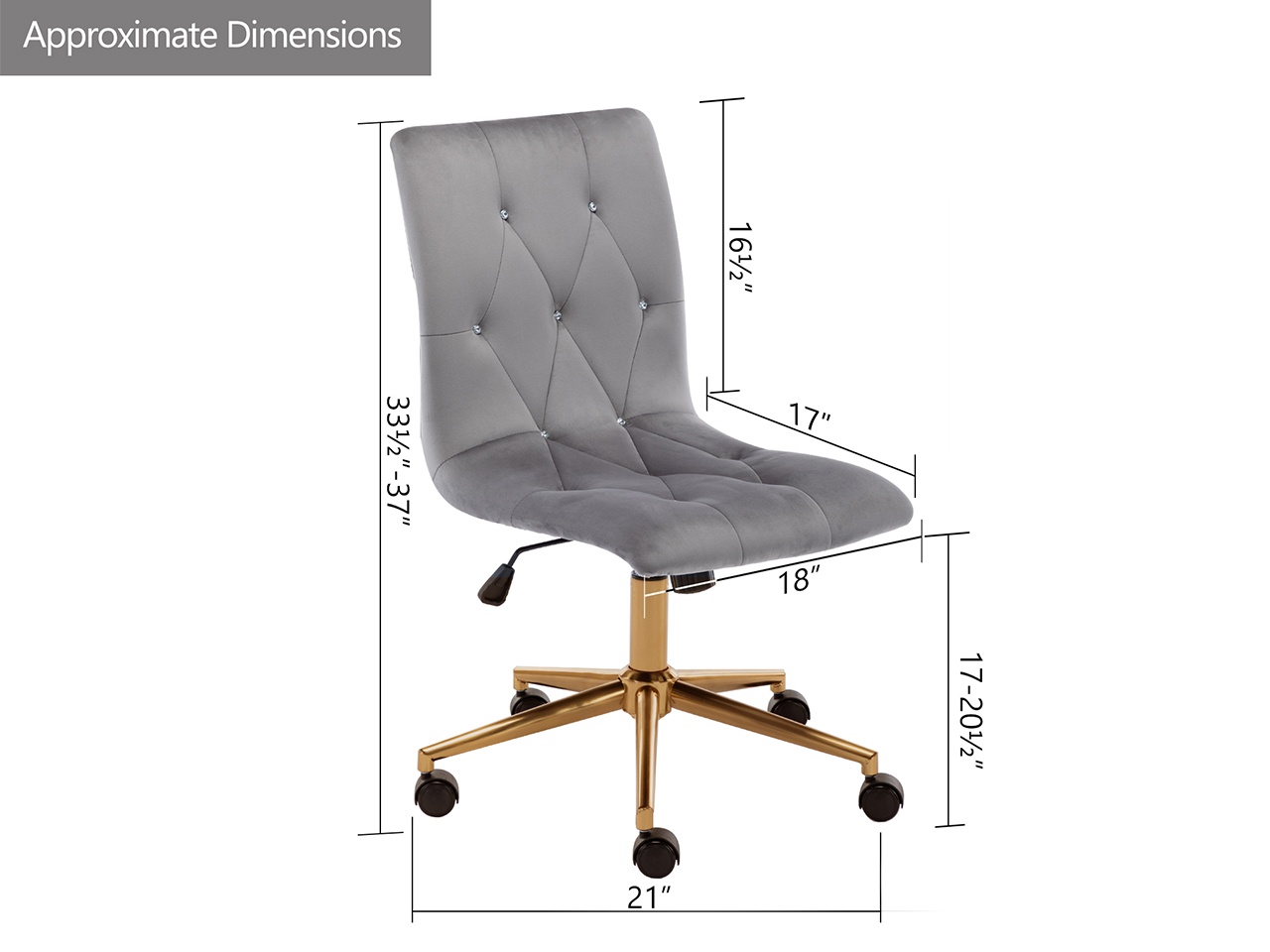 Swivel Height Adjustable Task Chair Armless Velvet Tufted Office Chair