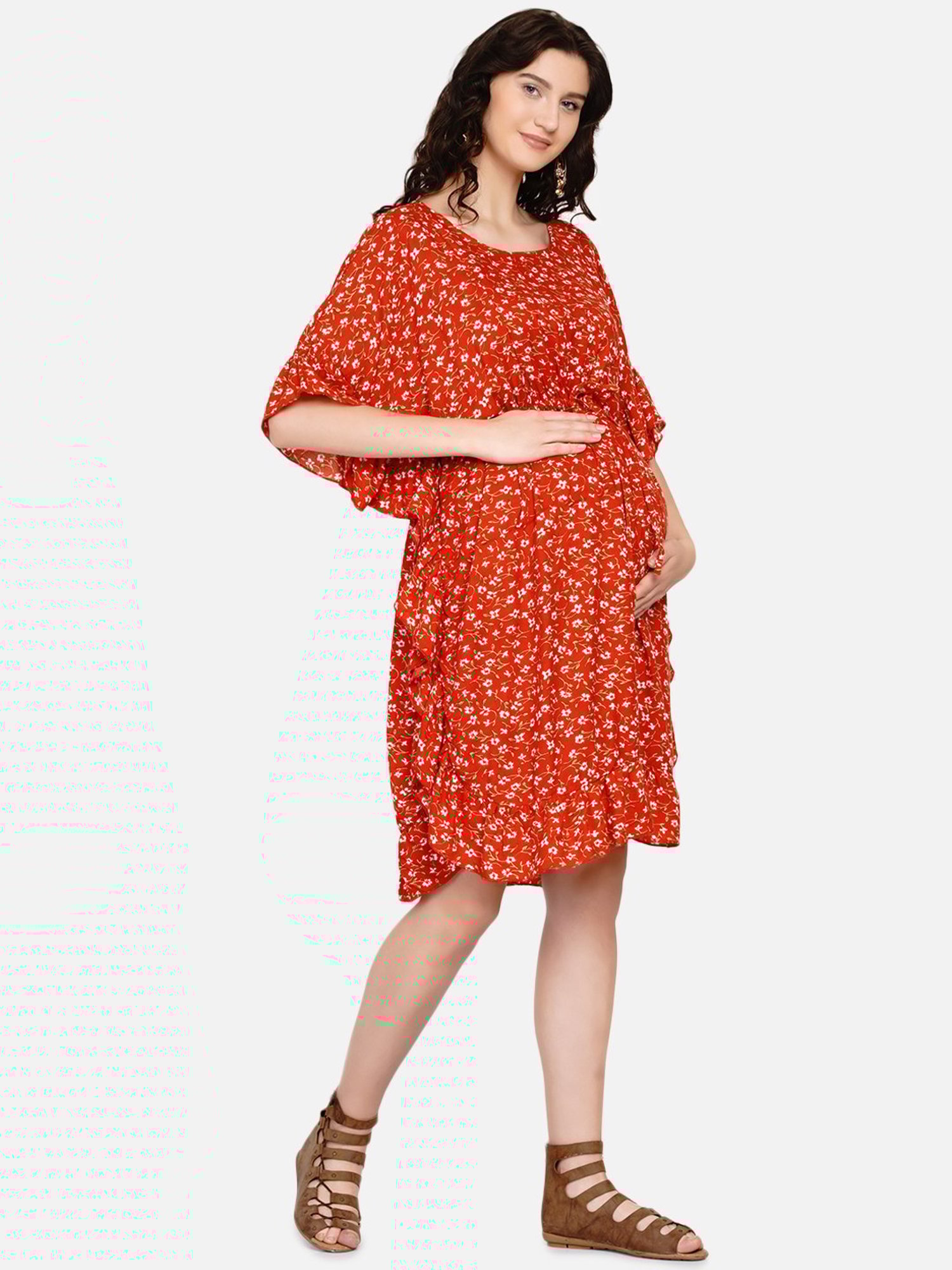 Mine4Nine Red Floral Print Maternity Dress