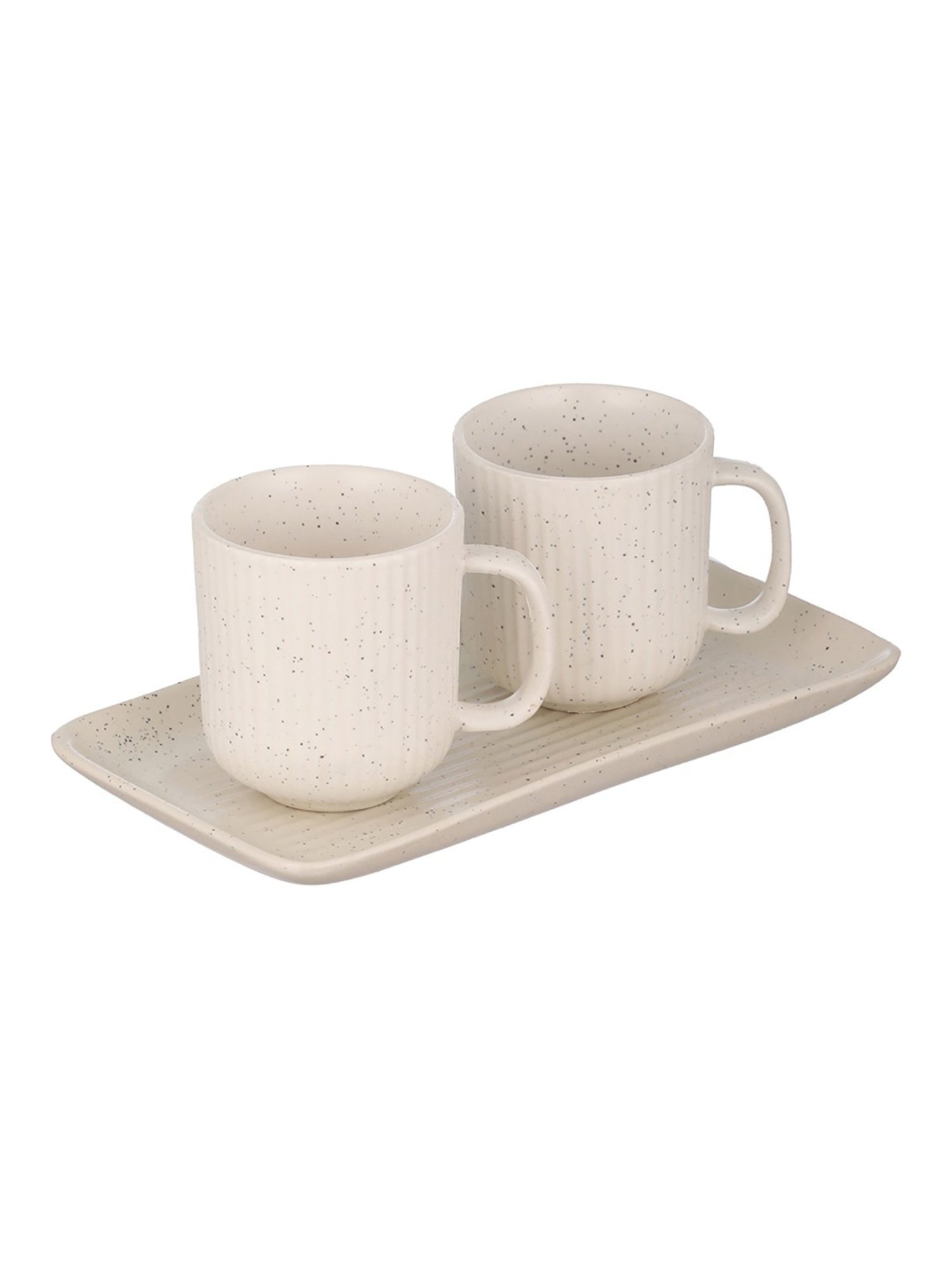 Trovea's Charming and Practical addition White Ceramic 2 Mugs & 1 Tray Tea Set
