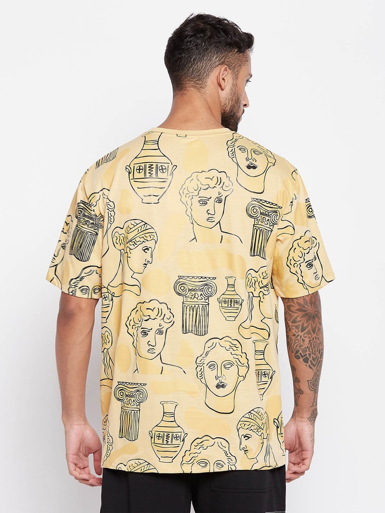 EDRIO Beige Regular Fit Printed T-Shirt