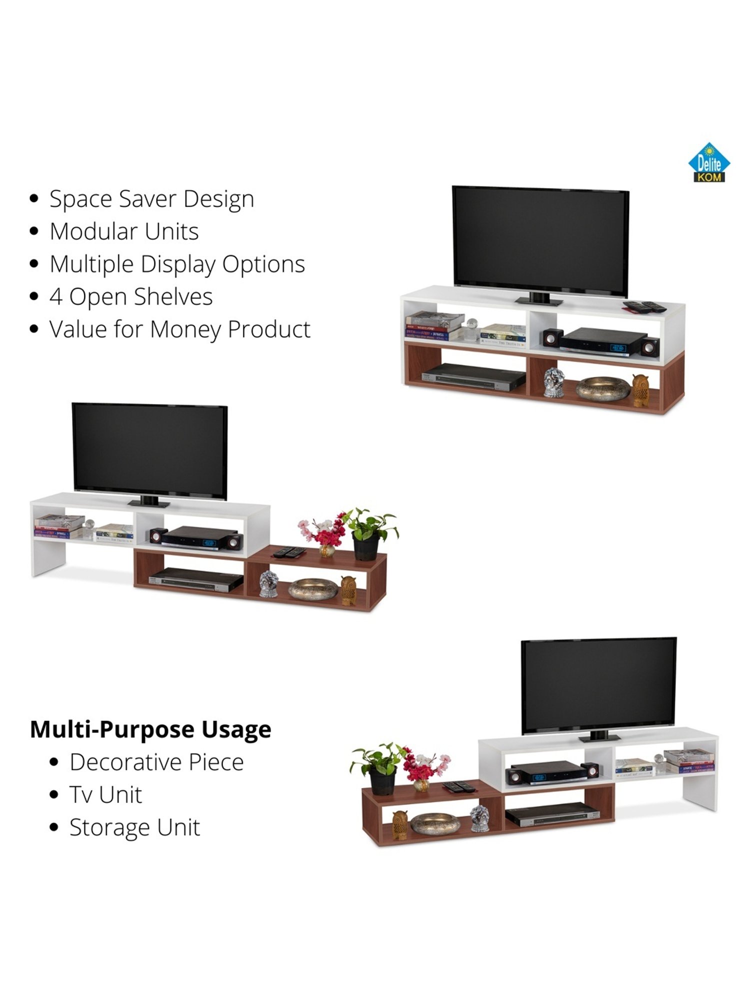 Delite Kom Flex Flowery Wenge & Acacia Dark Engineered Wood TV Entertainment Unit