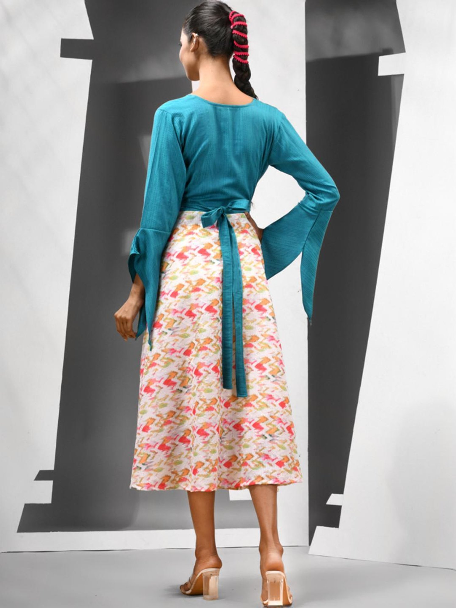 Charukriti White & Sapphire Blue Printed A-Line Dress