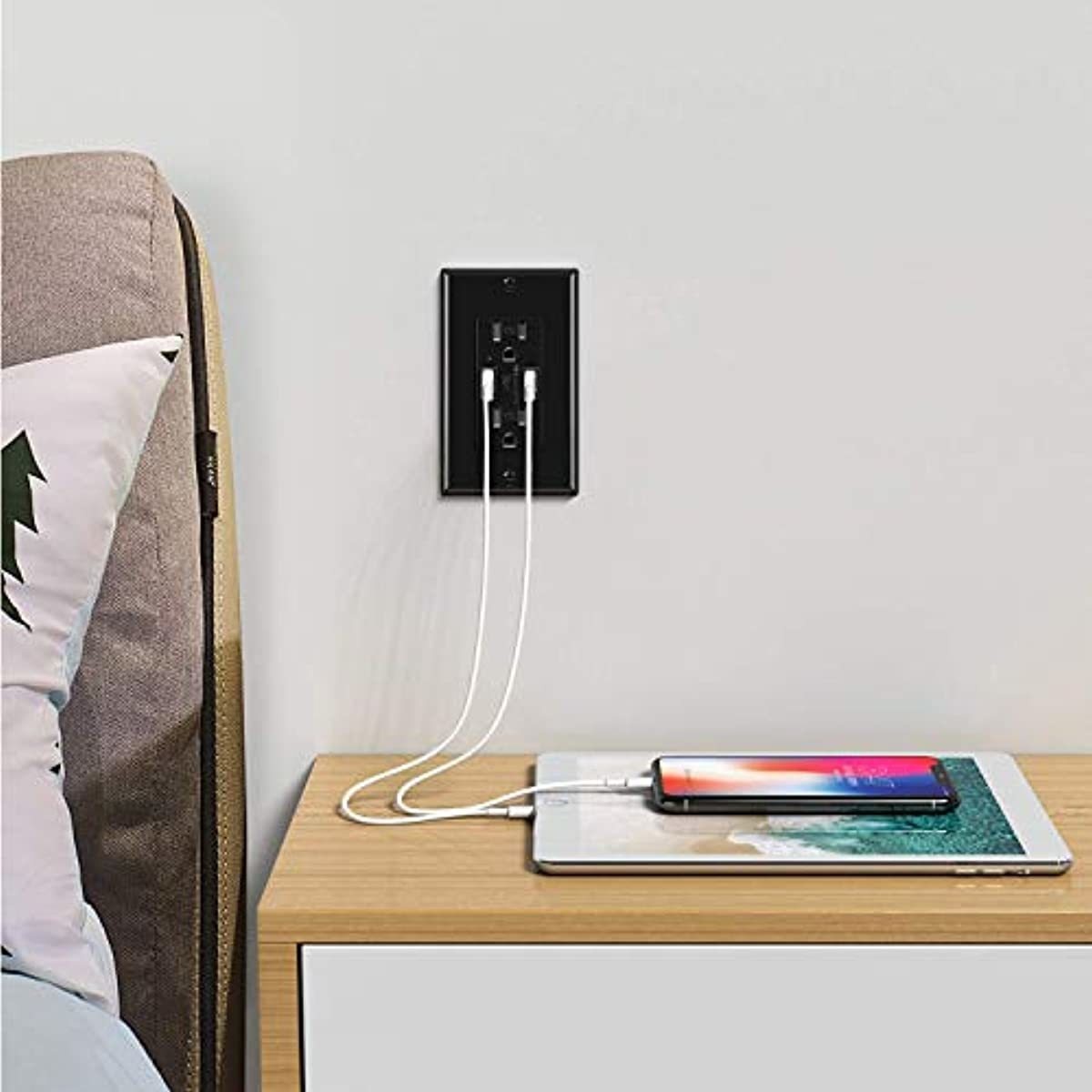 [5 Pack] BESTTEN Black USB Wall Receptacle with 15 Amp Tamper-Resistant Outlet, 3.6A Dual USB Charging Ports, UL Listed