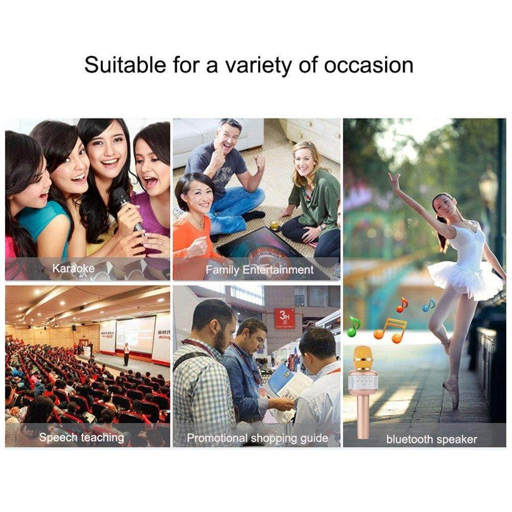 EIGIIS Wireless Bluetooth Karaoke Microphone Portable Hand Microphone Speaker for Smartphone PC (Pink)