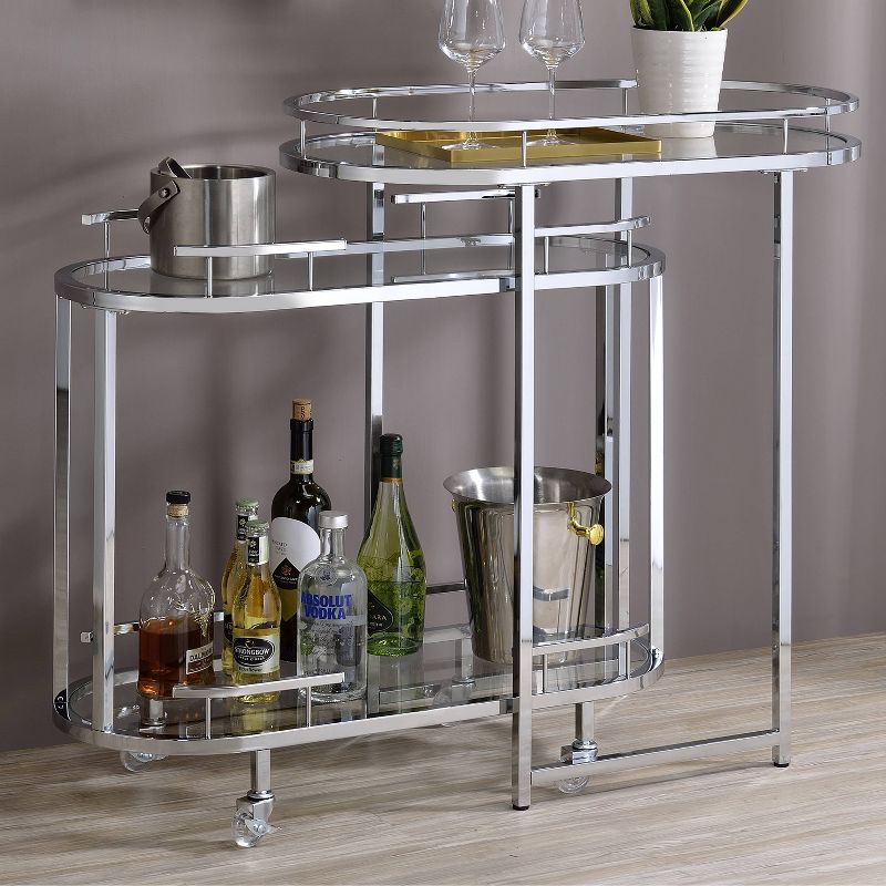 Carrowdore Glass Shelf Serving Cart Chrome/Clear - miBasics