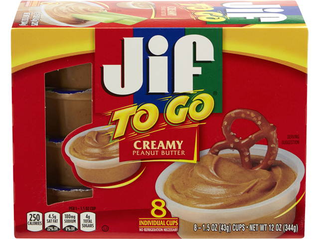 Jif 5150024136 Spreads, Creamy Peanut Butter, 1.5 oz. Cup, 8/Box