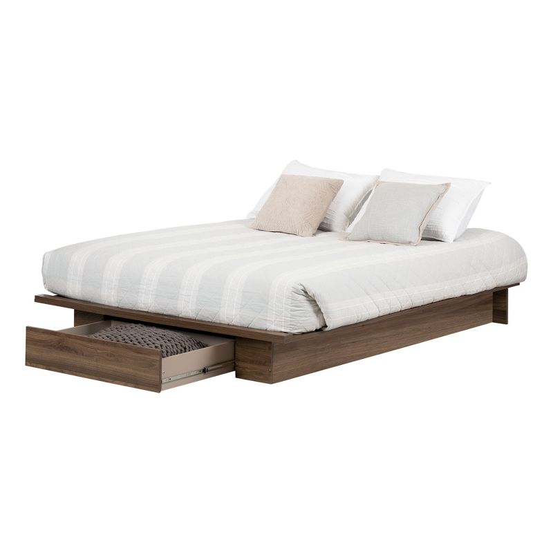 Queen Tao Platform Bed with Drawer Natural Walnut - South Shore