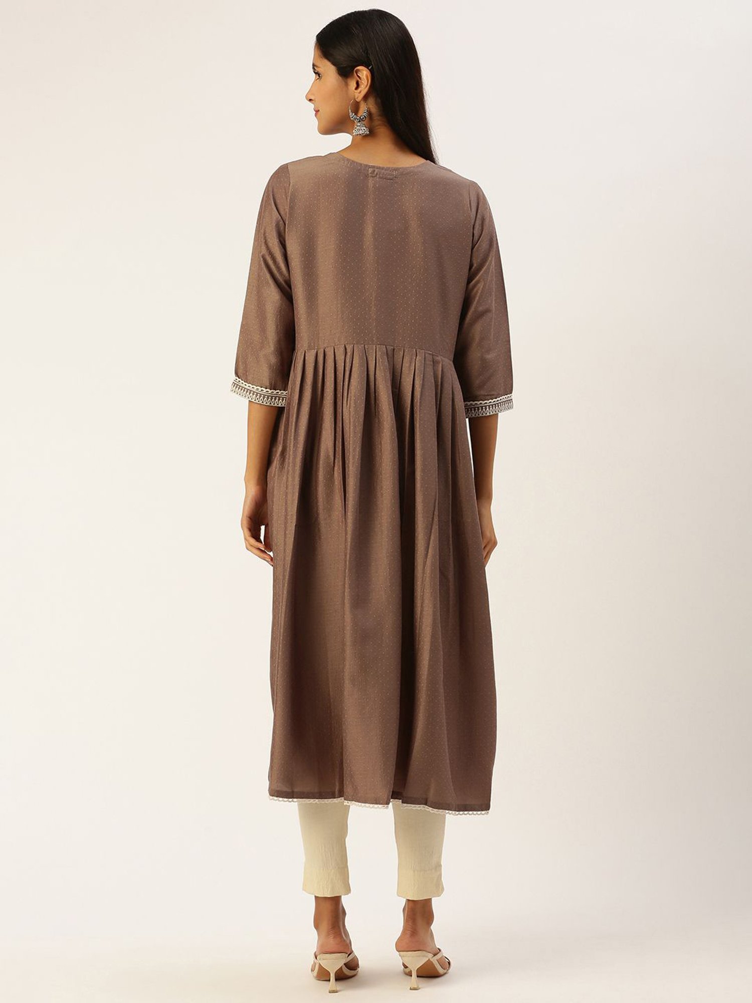 SHANVIKA Brown Embroidered Cotton Silk Straight Kurta