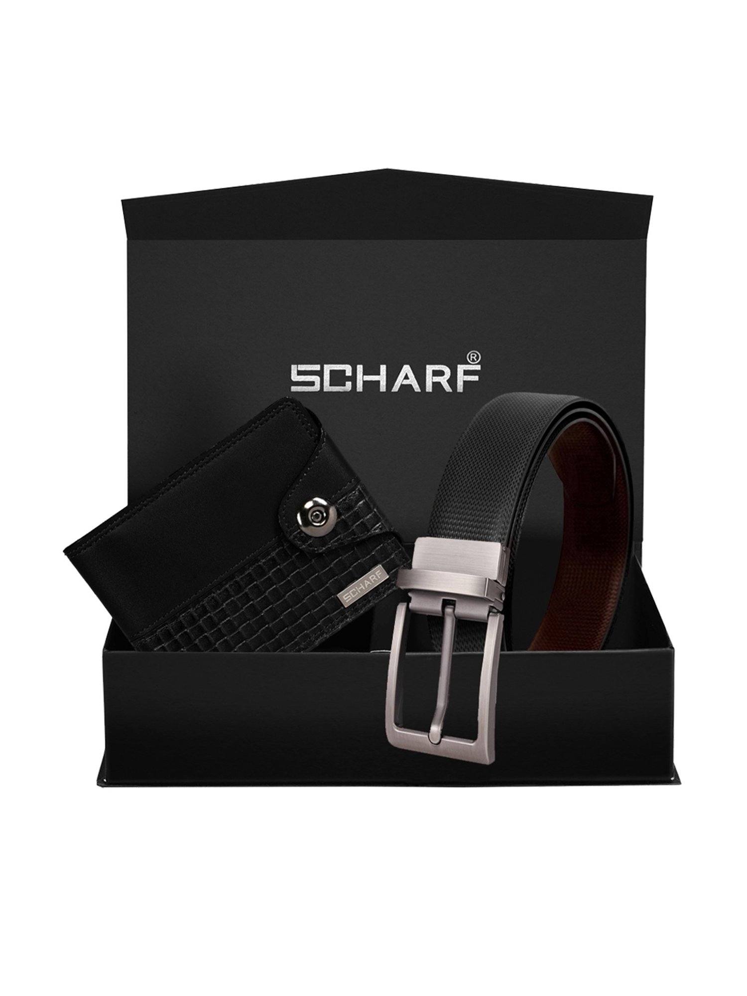 Scharf Black Leather Set Of Waist Belt And Wallet For Men