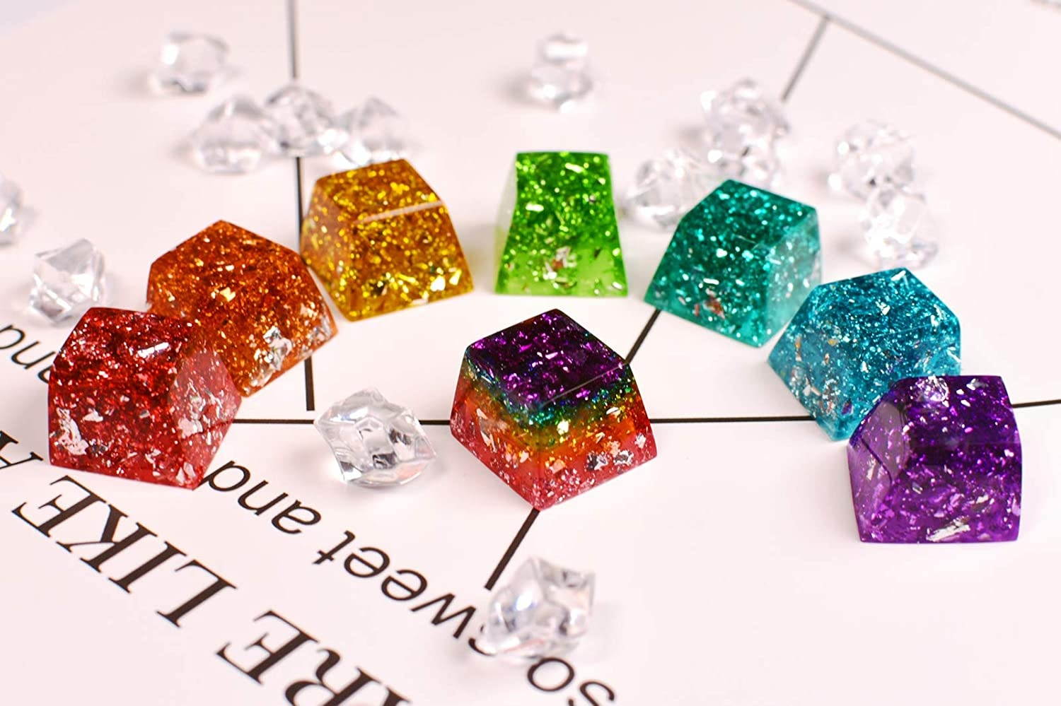 Handmade Resin Artisan Keycap R4 Silver Foil Jewel Style Key Cap OEM Profile for Cherry MX Mechanical Gaming Keyboard (Gold)