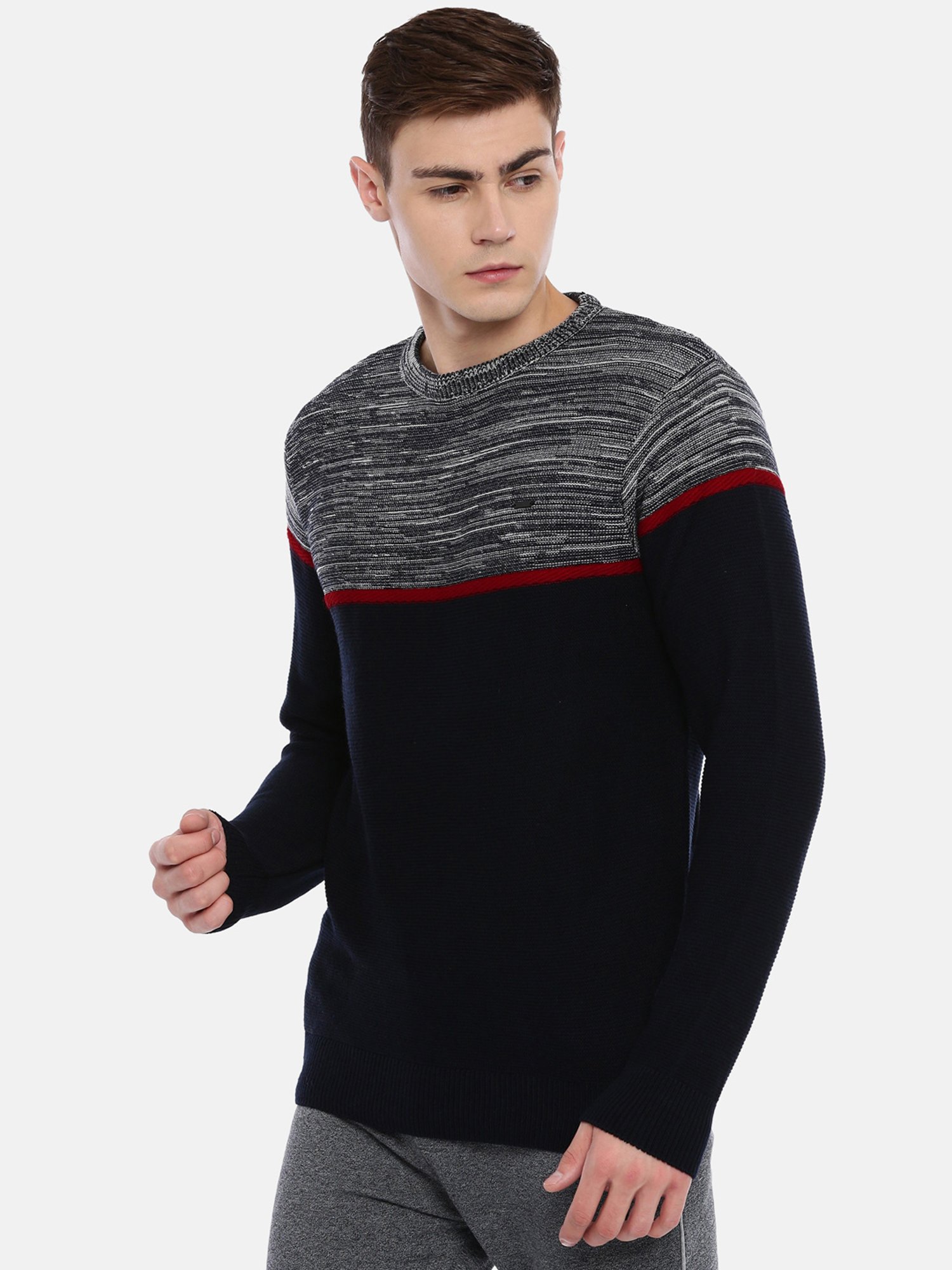 Proline Navy Comfort Fit Colour Block Sweater