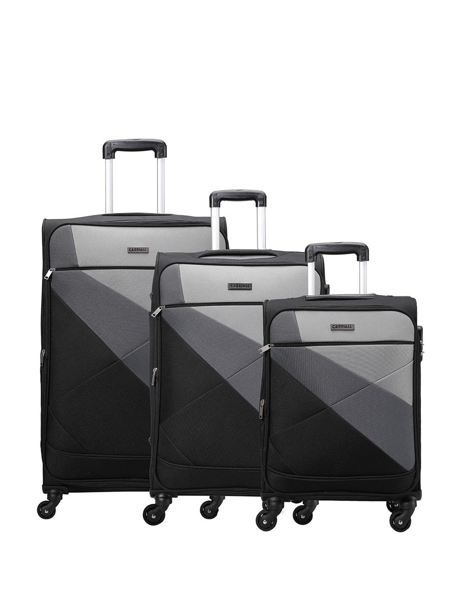 Carriall Black 4 Wheel Large Soft Cabin Trolley Set of 3 - 78 cm