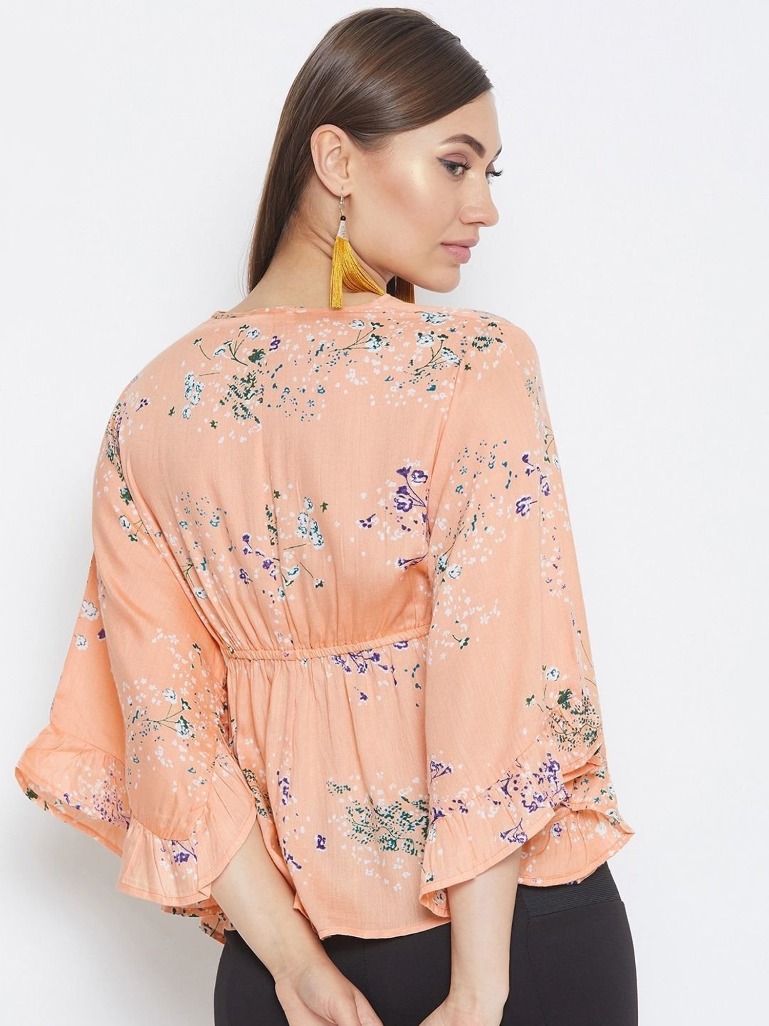 PURYS Peach Floral Print Top