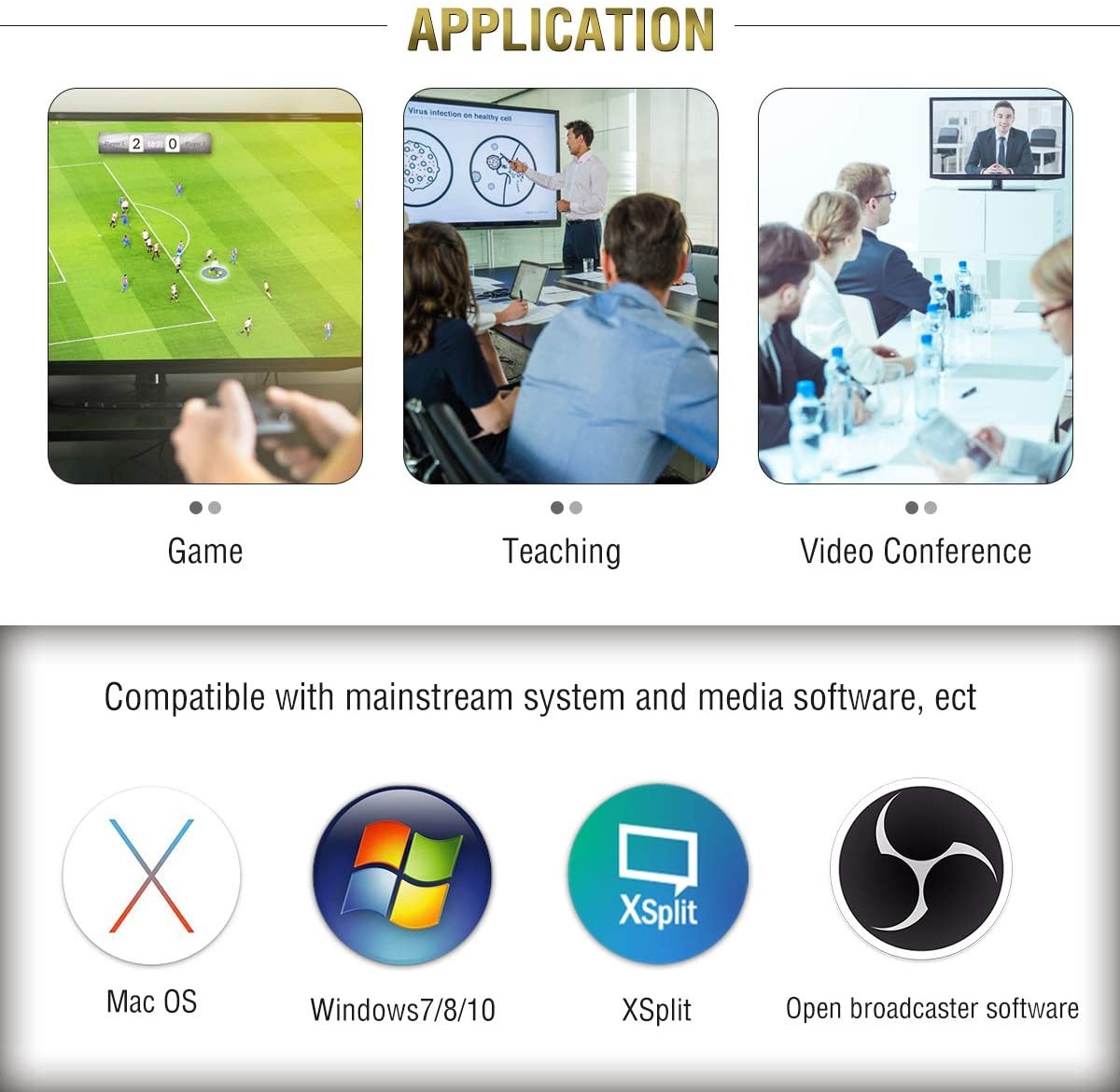 Game Capture Card HDMI to USB2.0 High Definition 1080p Record Directly to Computer for Gaming, Streaming, Teaching, Video Conference or Live Broadcasting