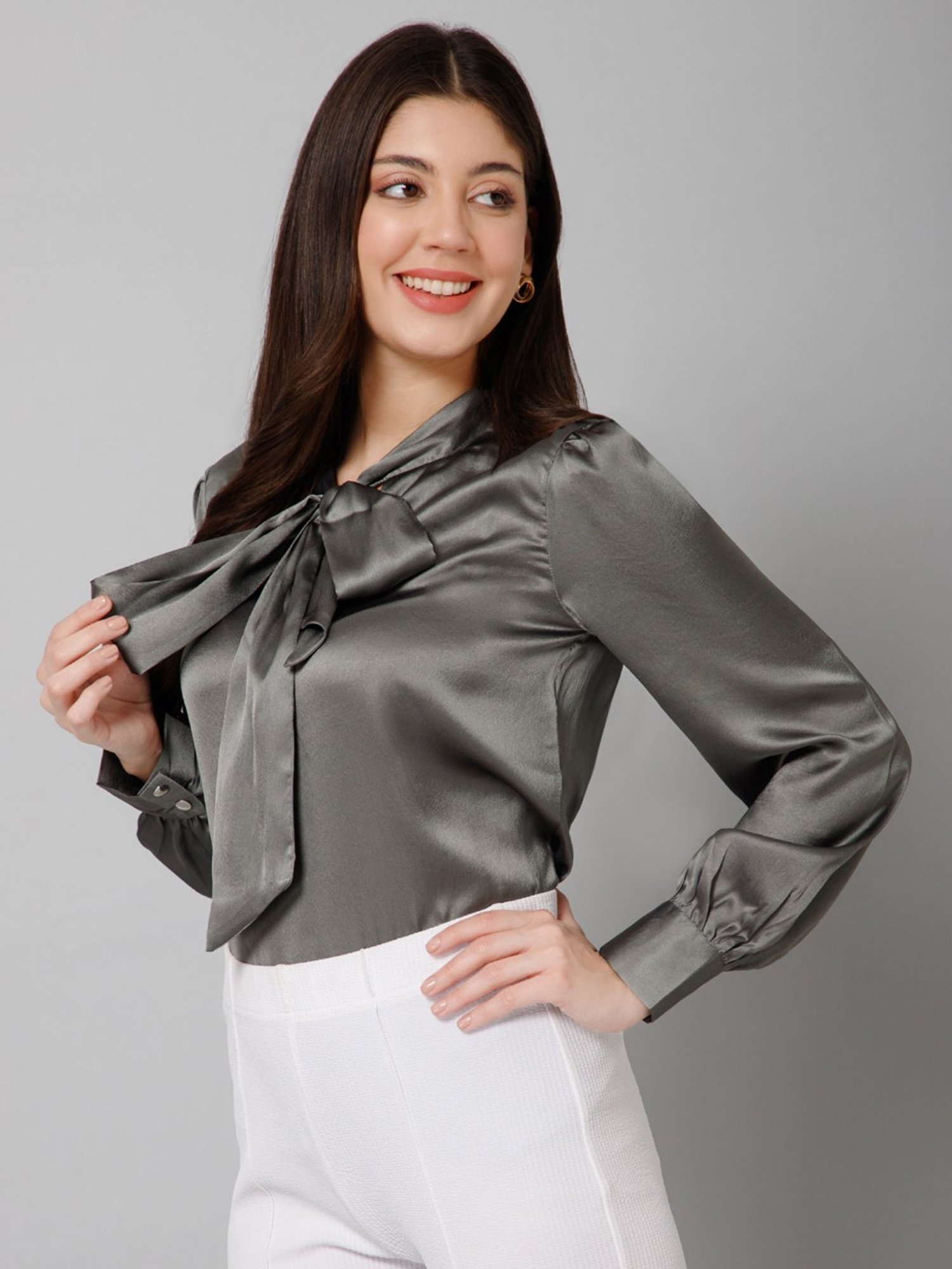 PURYS Grey Full Sleeves Top