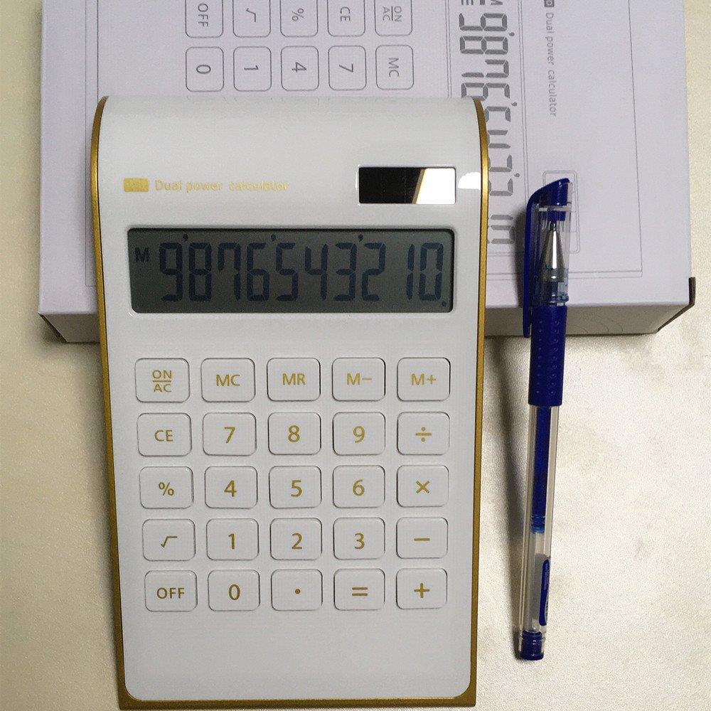 ?Letitfly? Calculator, Slim Elegant Design, Office/Home Electronics, Dual Powered Desktop Calculator, Solar Power, 10 Digits, Tilted LCD Display, Inclined Design, White (Slim2)