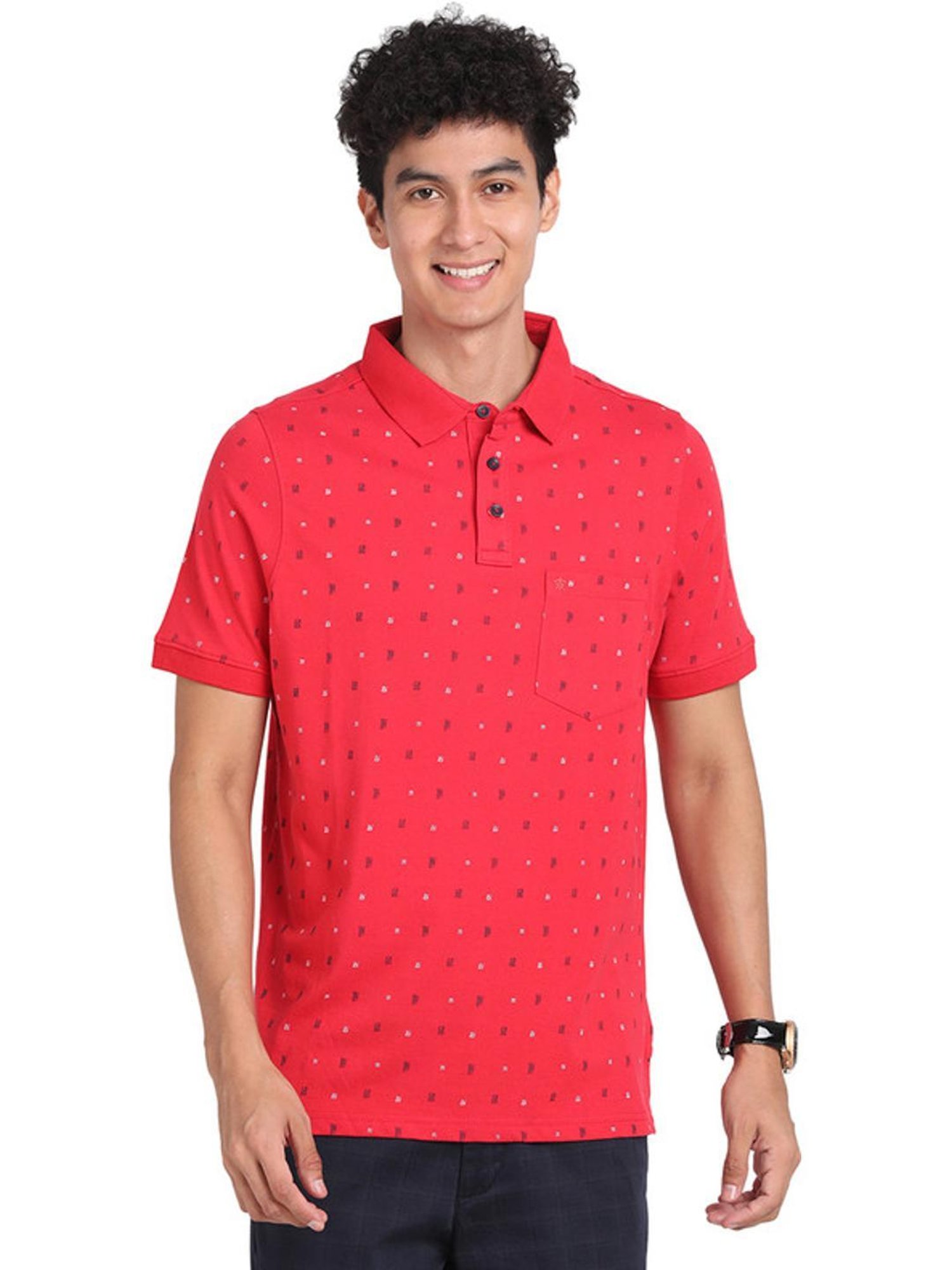 Turtle Red Cotton Slim Fit Printed Polo T-Shirts