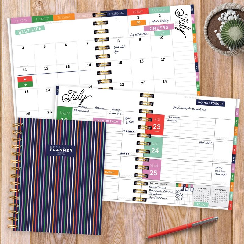 2021-22 Academic Planner 9" x 7" Preppy Stripes Luxe Daily/Weekly/Monthly - The Time Factory