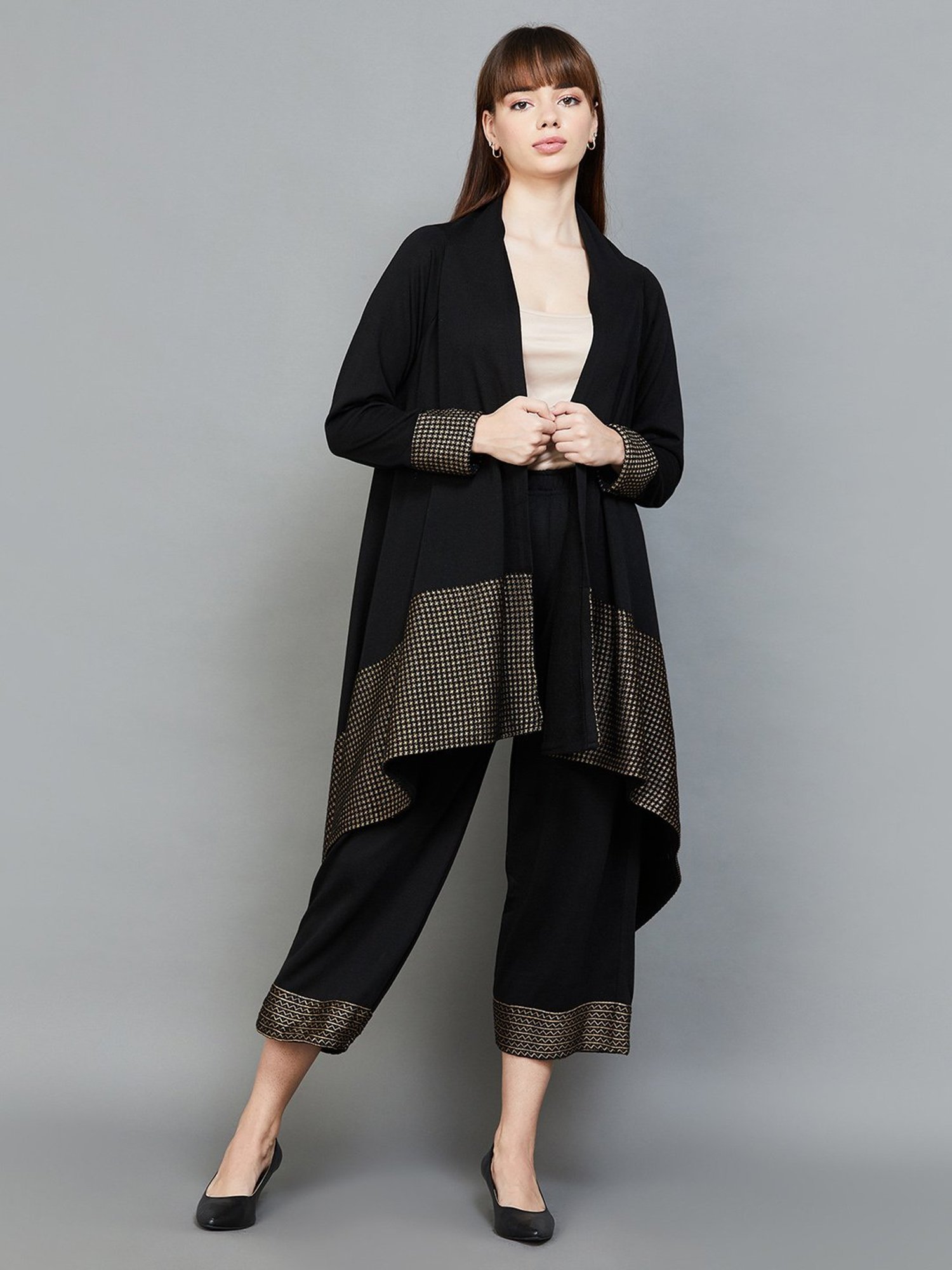 Colour Me by Melange Black Self Pattern Shrug