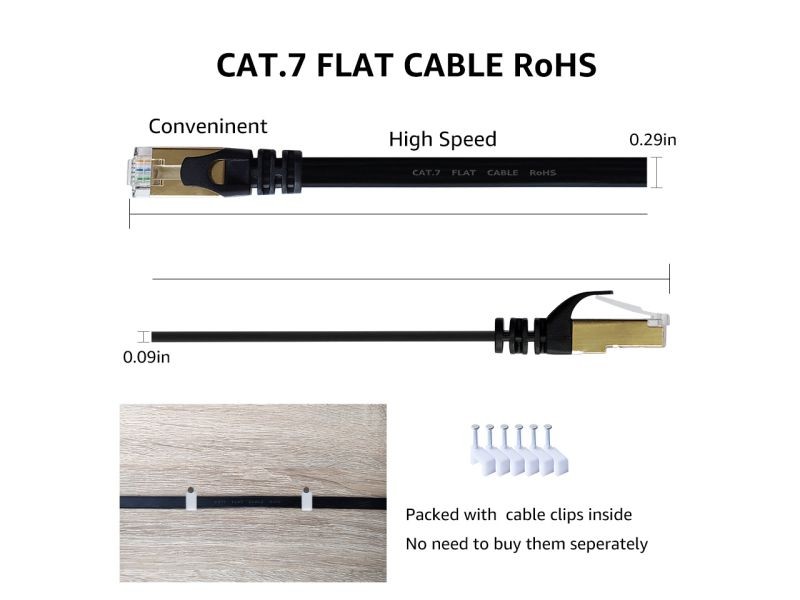 Cat 7 Ethernet Cable 100 ft LAN Cable Internet Network Cord for PS4, Xbox, Router, Modem, Gaming, Black Flat Shielded 10 Gigabit RJ45 High Speed Computer Patch Wire.