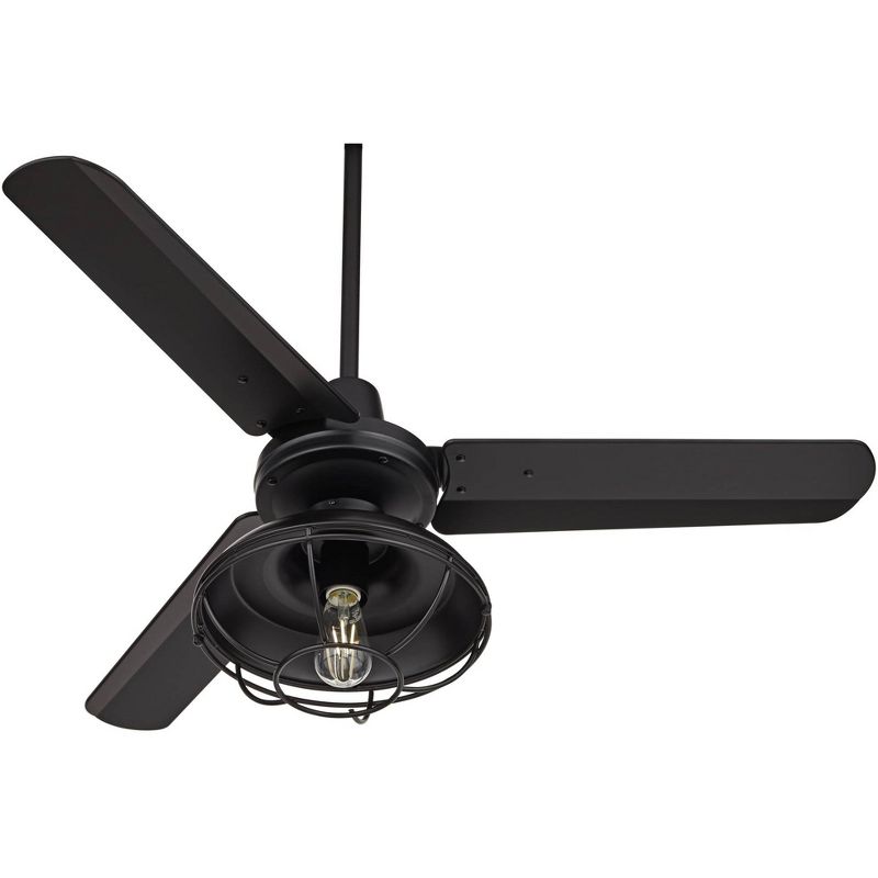 Casa Vieja 44" Plaza Matte Black Damp Ceiling Fan with Franklin Park LED Kit