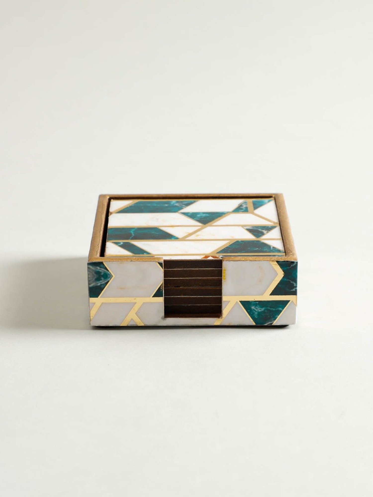 Karo Tapi Printed Multicolor Wood Coasters - Set of 6