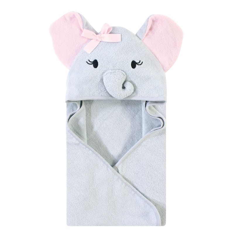 Touched by Nature Baby Girl Organic Cotton Animal Face Hooded Towels, Girl Elephant, One Size