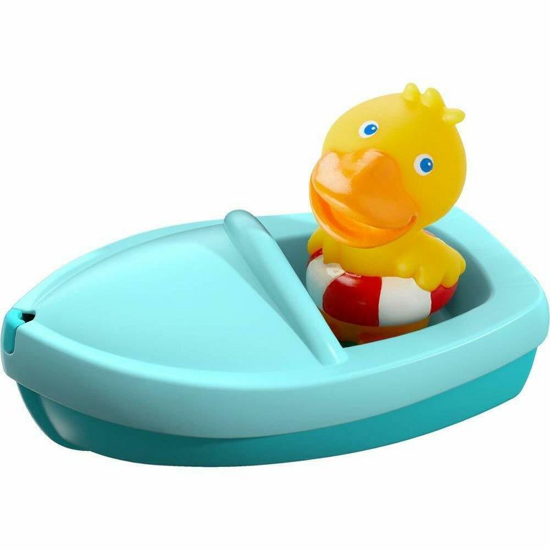 HABA Bath Boat Duck Ahoy with Removable Duckie Finger Puppet - Great for Bath or Pool