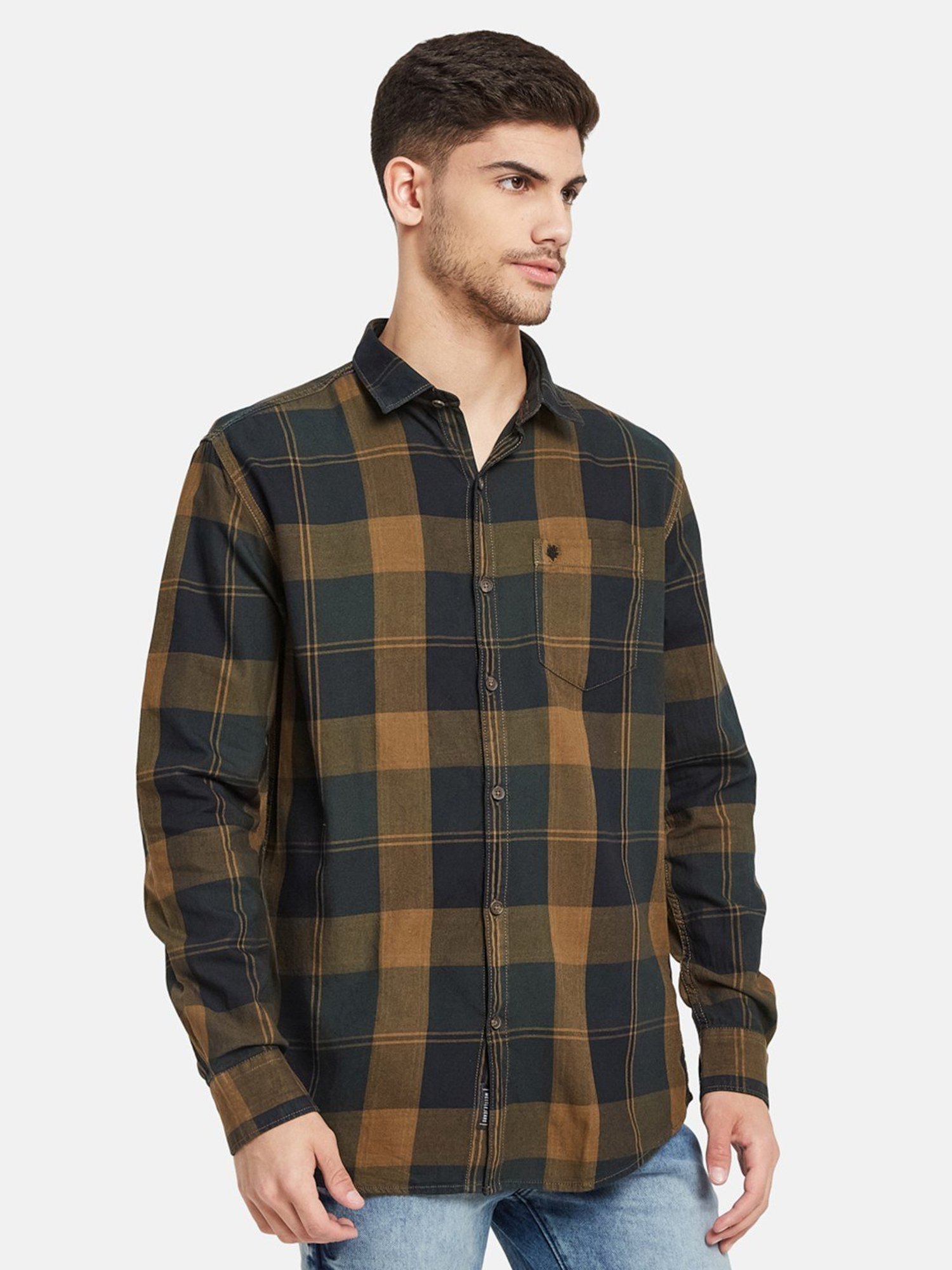 METTLE Espresso Cotton Regular Fit Checks Shirt