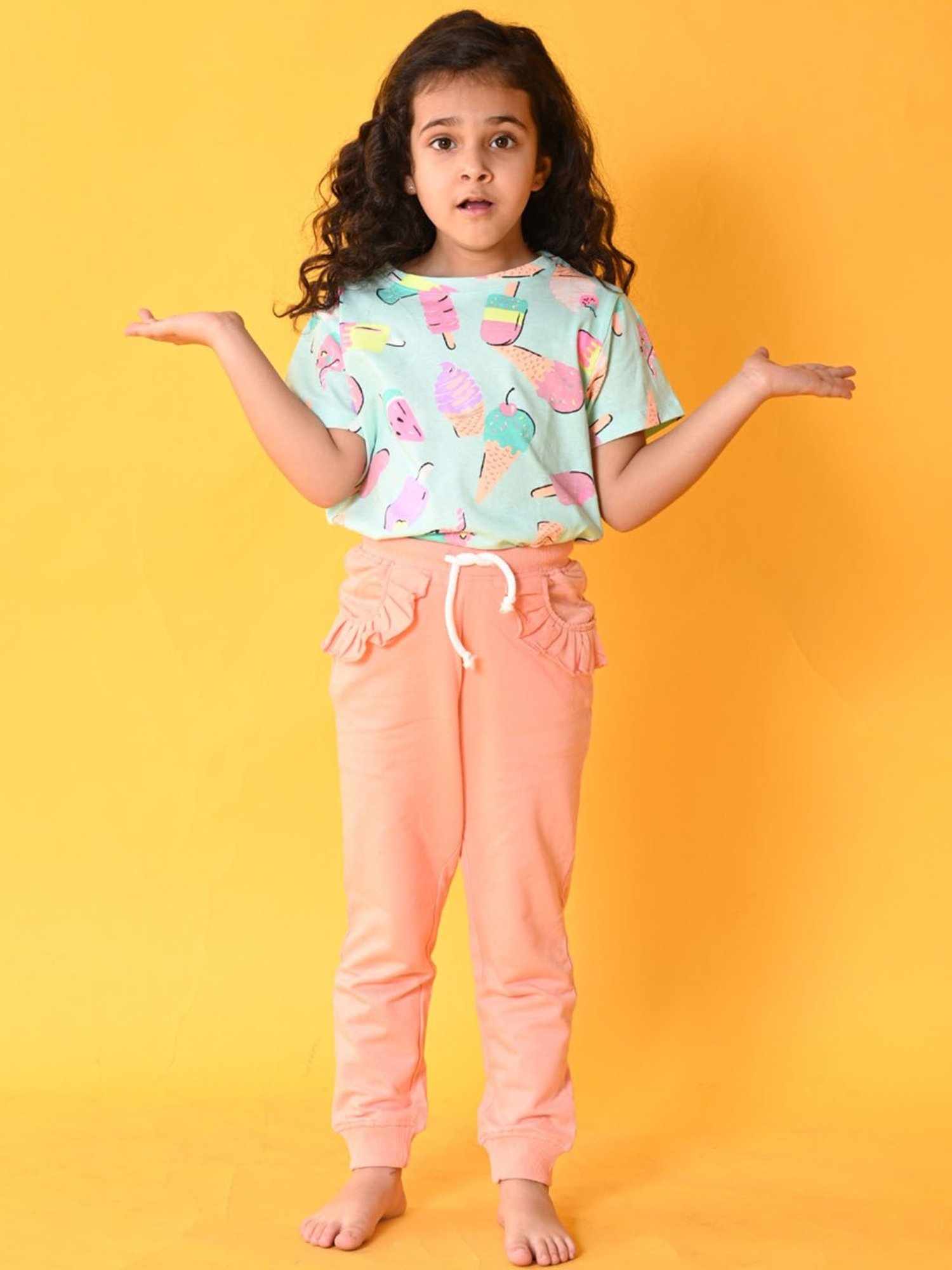 Anthrilo Kids Aqua Blue & Peach Cotton Printed T-Shirt Set
