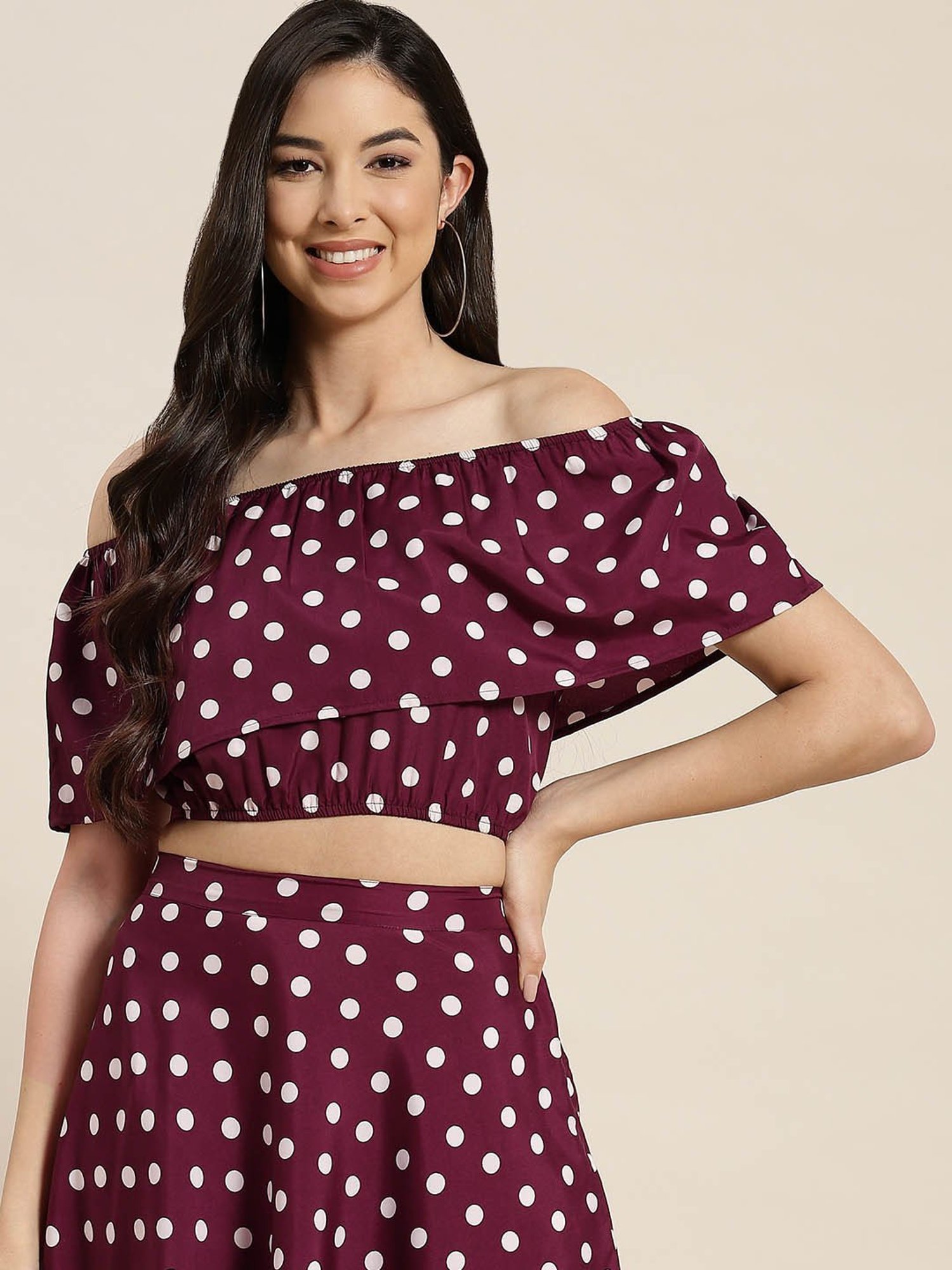 Qurvii Burgundy Polka Dot Crop Top
