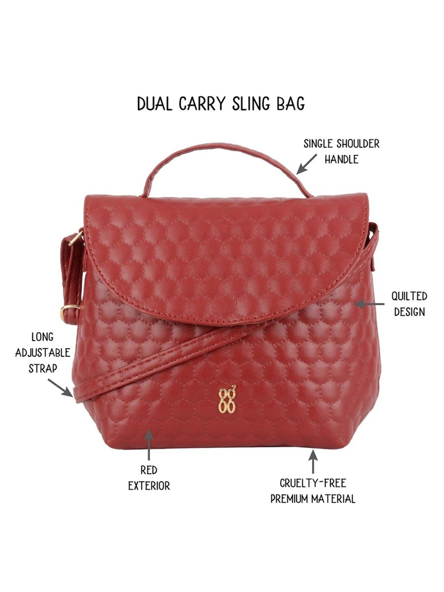 Baggit Red Quilted Small Satchel Handbag