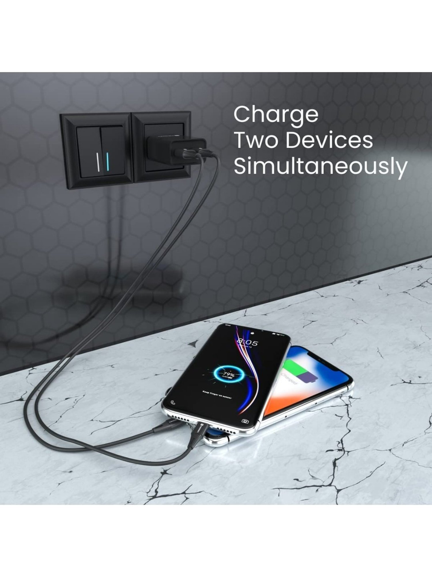 Portronics POR-1066 2.4A Dual USB Ports Charging adapter with 1M Micro Usb Cable (Black)